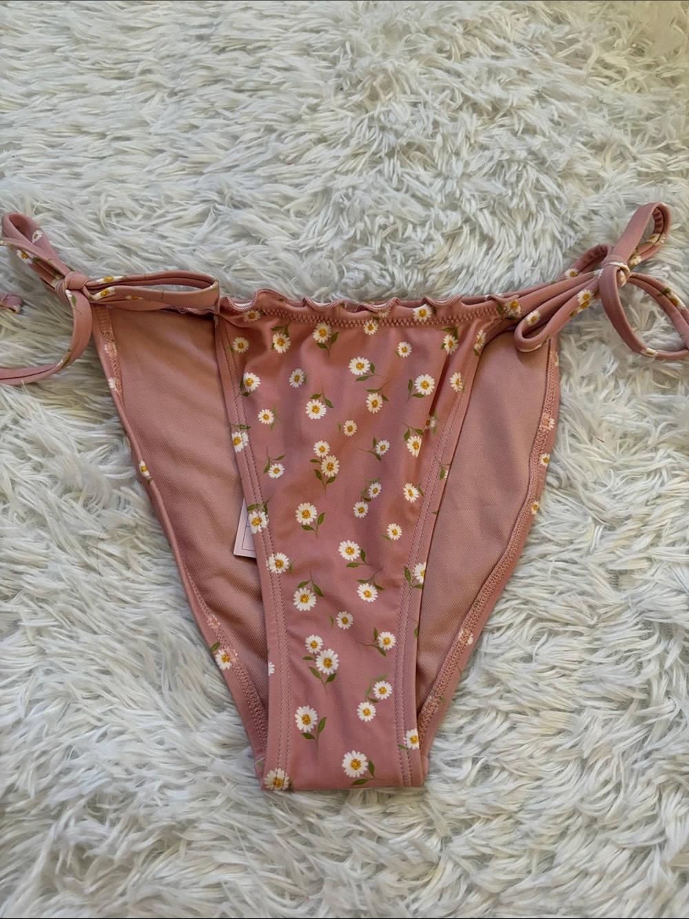 NWT Wild Fable Pink Daisy Print Adjustable Tie Waist Bikini Swim Bottoms In XS